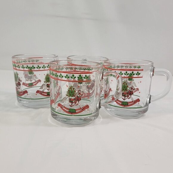 Anchor Hocking Christmas Memories Holly Rocking Horse Drink Glasses - Set of 4 - Picture 8 of 16
